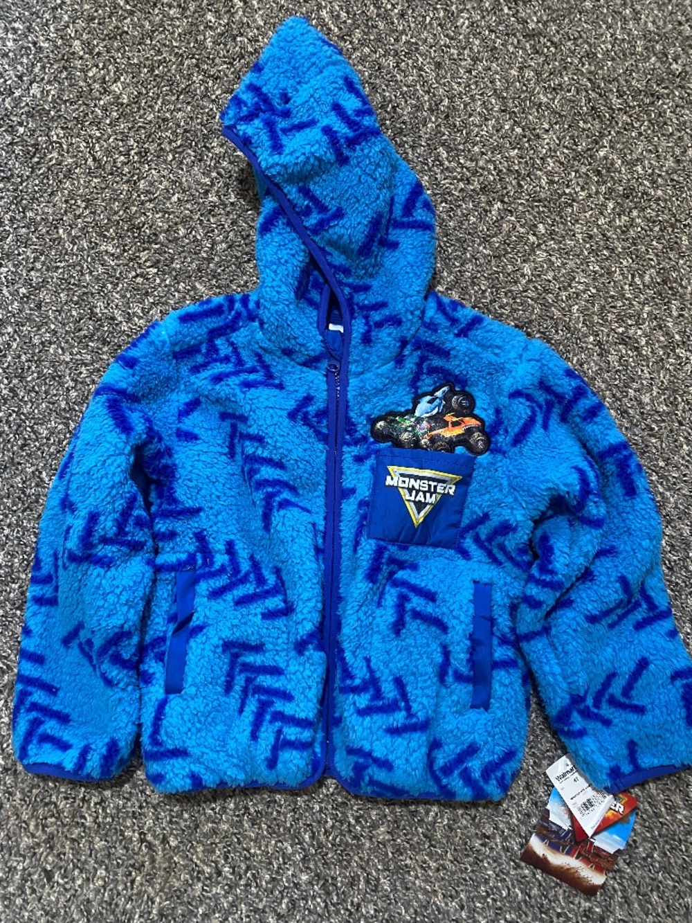 Monster Jam Toddler Boy Faux- Shearling Jacket with Hood